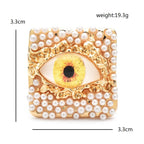 Pearl-Look Square Frame with Colorful Eye Brooch — dimensions