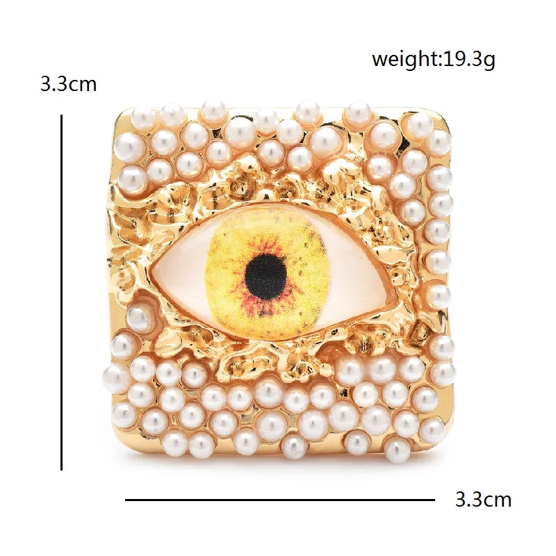 Pearl-Look Square Frame with Colorful Eye Brooch — dimensions