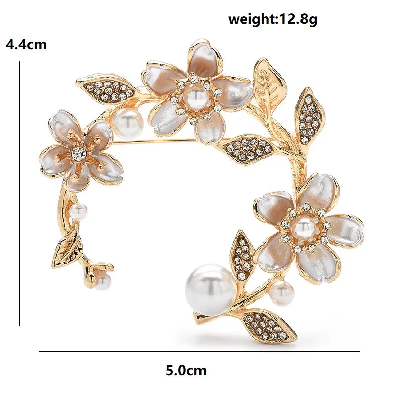 Enamel Flower Wreath with Pearl-Look Accent Brooch — dimensions