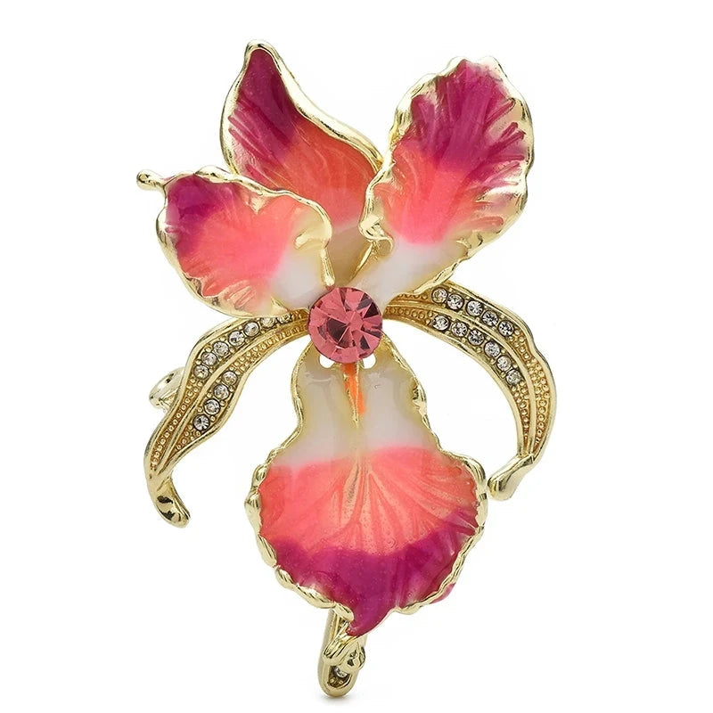 Enamel Orchid with Rhinestone Arched Petals Brooch original variant product photo