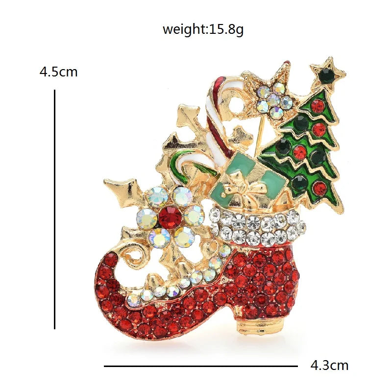 Jeweled Christmas Gift Boot Brooch