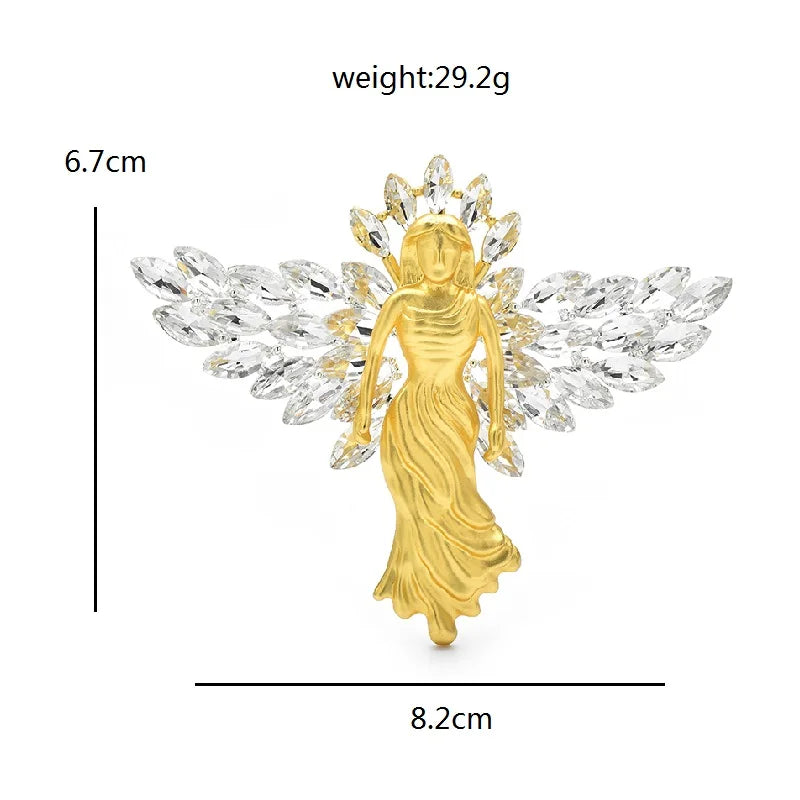 Golden Angel with Rhinestone Wings Brooch — dimensions