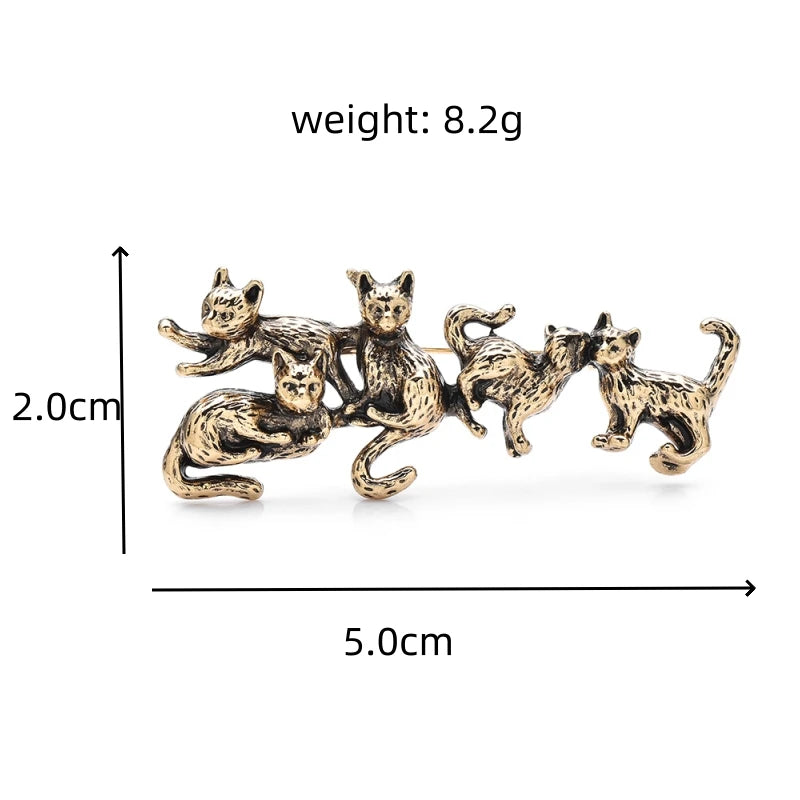 Five Playful Cats with Textured Fur Brooch — dimensions