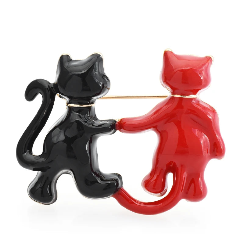 Enamel Cat Friends Pair Brooch