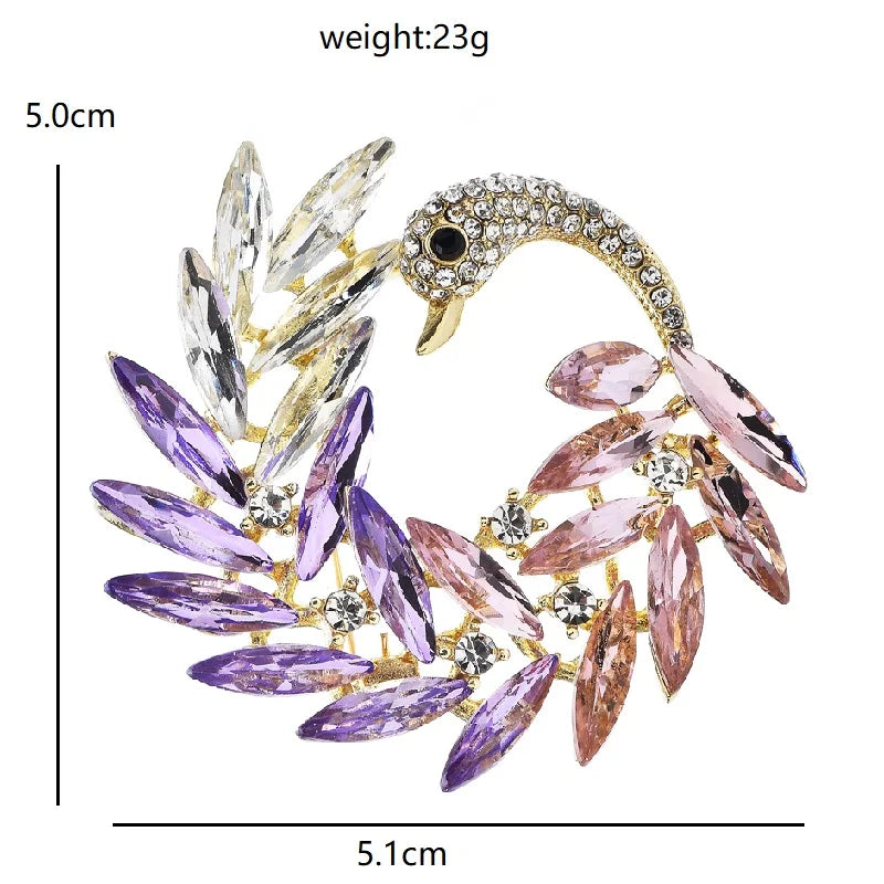 Jeweled Swan Wreath Brooch — dimensions