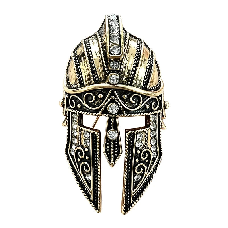 Vintage Warrior Helmet Rhinestone Brooch original white background product photo