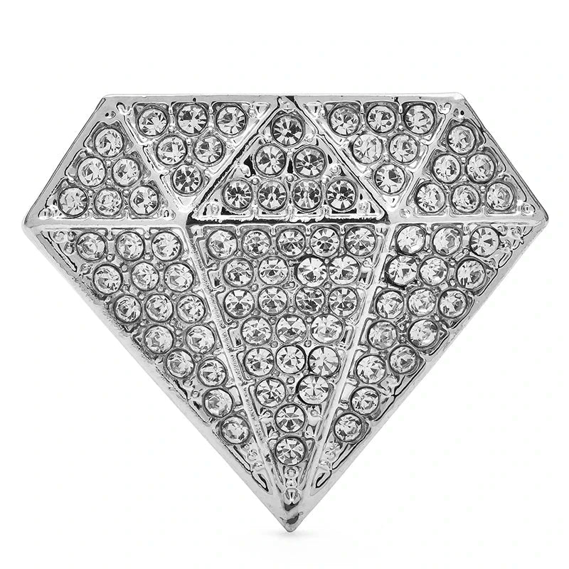 Rhinestone Diamond Silhouette Brooch — Silver & Clear