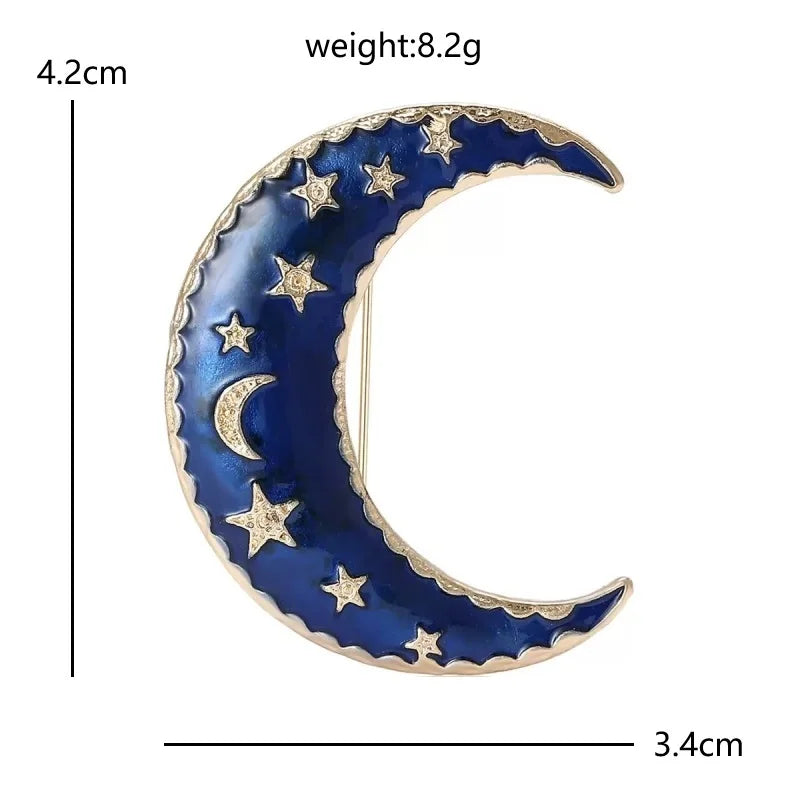 Starry Enamel Crescent Moon Brooch — dimensions