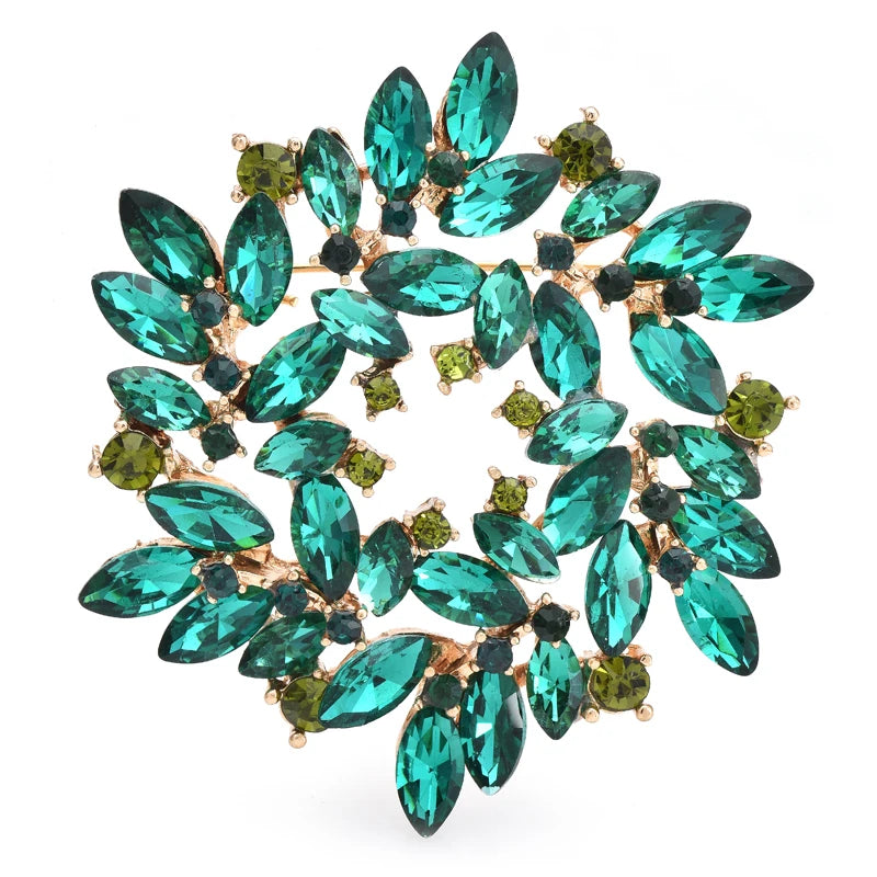 Marquise Crystal Leaf Circle Brooch