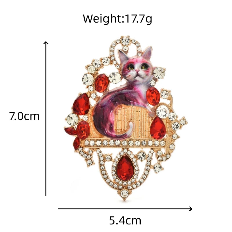 Ornate Rhinestone Cat Portrait Brooch dimensions and weight