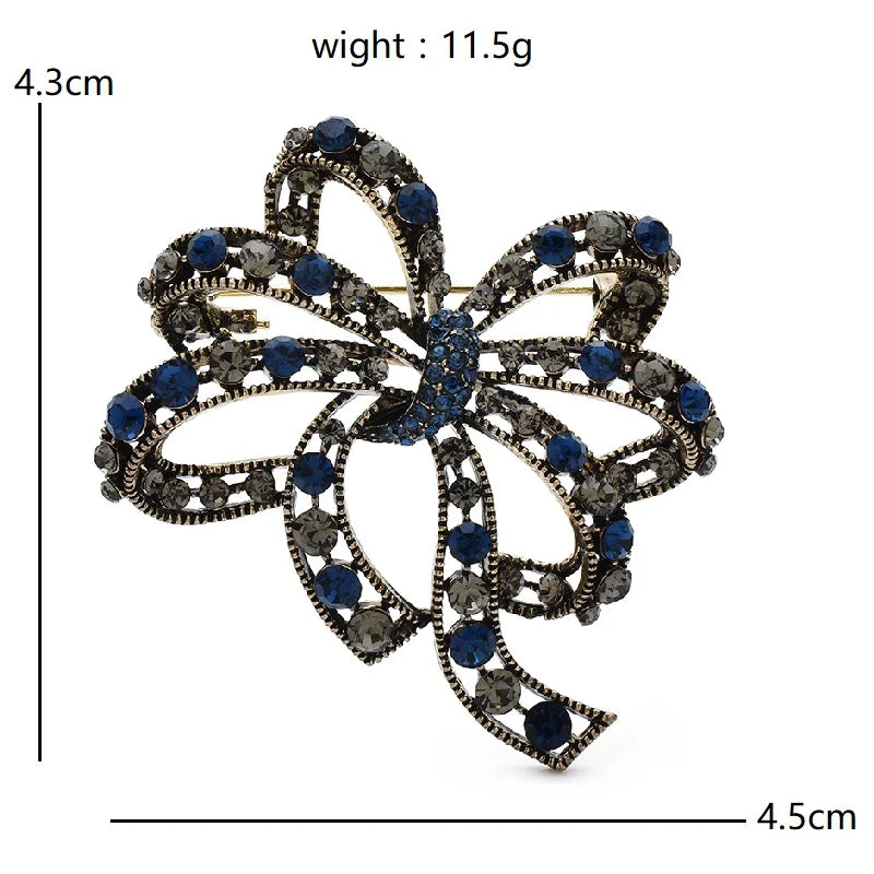 Vintage-Style Looping Rhinestone Bow Brooch — dimensions