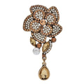 Rhinestone Camellia with Teardrop Pendant Brooch — Champagne