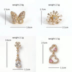 Sparkling Heart Flower and Butterfly Motif Brooch