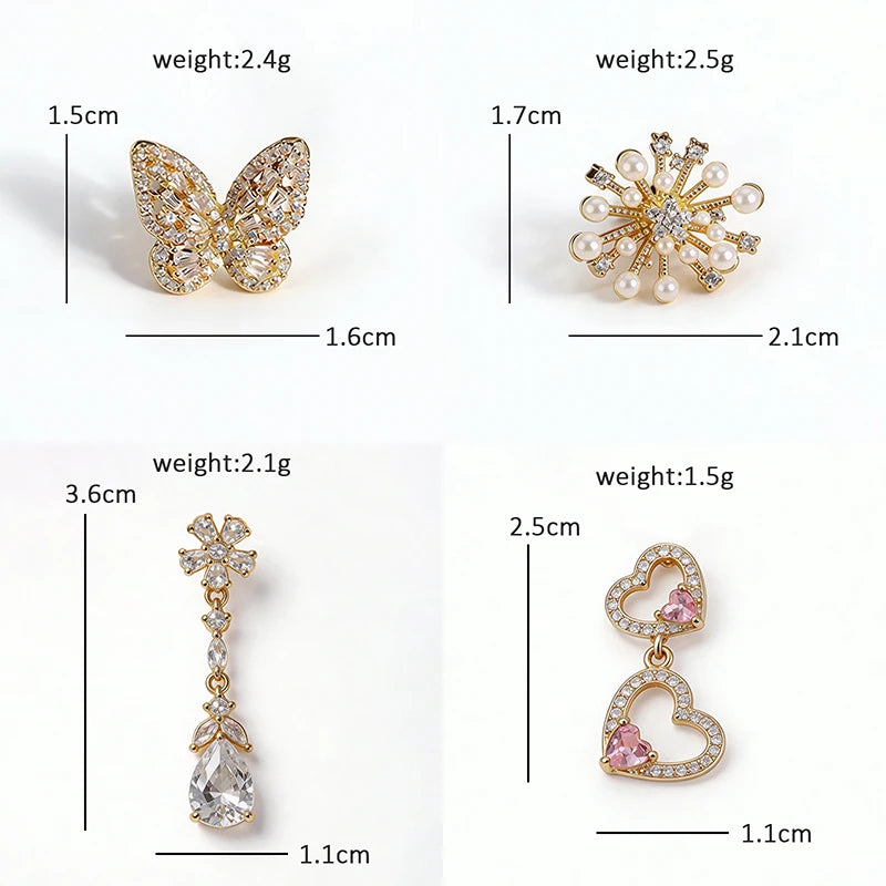 Sparkling Heart Flower and Butterfly Motif Brooch