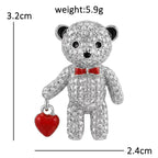 Sparkling Teddy Bear with Heart Charm Brooch