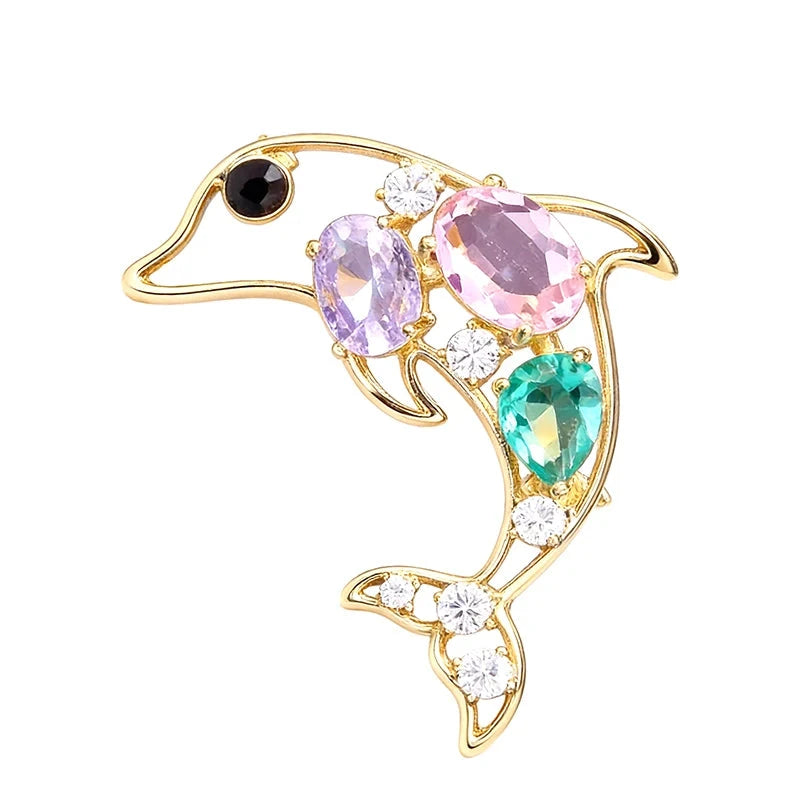 Leaping Dolphin with Pastel Faceted Accents Brooch original white background product photo