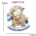 Blue and White Rocking Horse Lamb Brooch