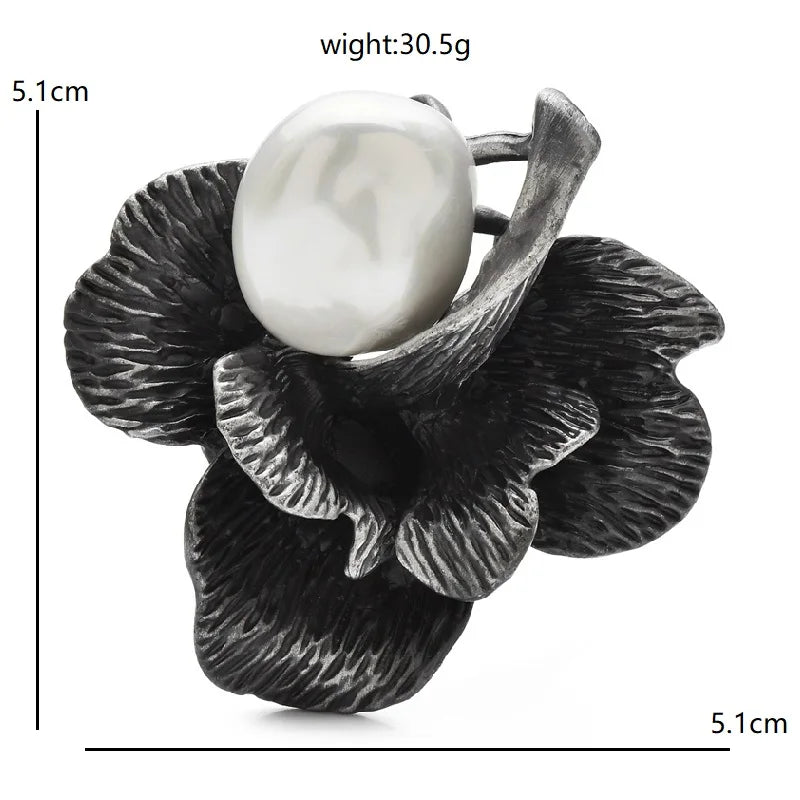 Textured Rose with Pearl-Look Center Brooch dimensions and weight