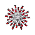 Faceted Rhinestone Sunburst Brooch — Red