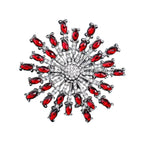 Faceted Rhinestone Sunburst Brooch — Red