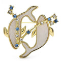 Pisces Dolphins with Blue Star Accents Brooch — Gold