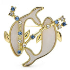 Pisces Dolphins with Blue Star Accents Brooch — Gold
