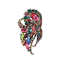 Ornate Rhinestone Floral Spray Brooch — Multicolor