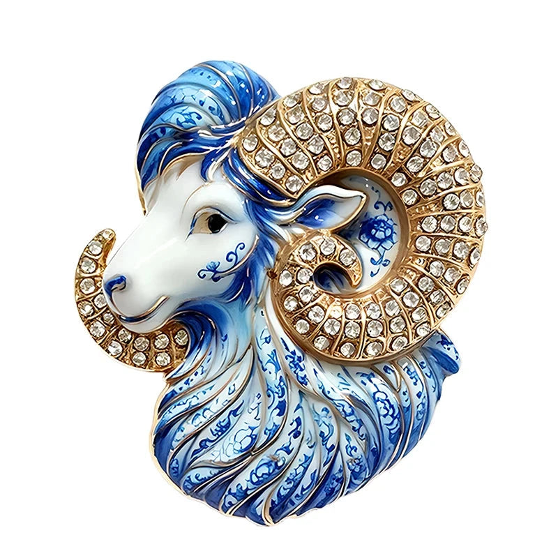 Patterned Ram Head Sparkle Brooch original white background variant photo