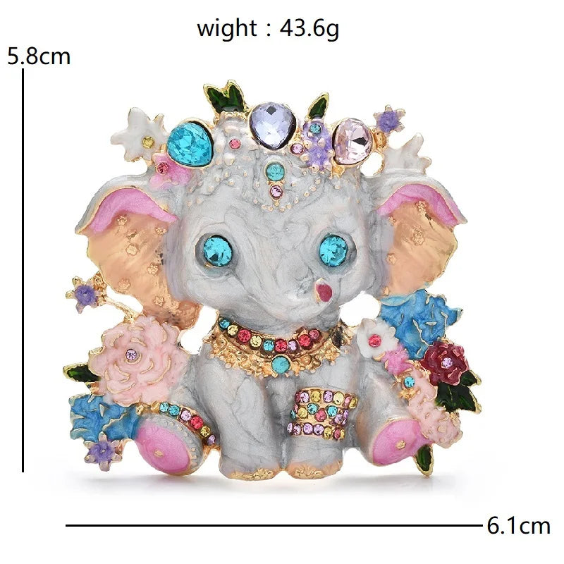 Jeweled Baby Elephant with Flowers Brooch — dimensions