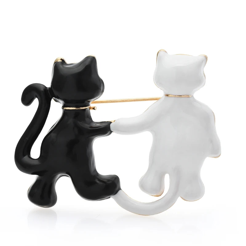 Broche paire de chats en émail