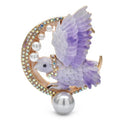 Enamel Flying Bird with Crescent and Pearl-Look Beads Brooch — Purple