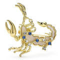 Scorpio Zodiac with Blue Star Accents Brooch — Gold