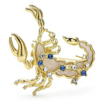Scorpio Zodiac with Blue Star Accents Brooch — Gold
