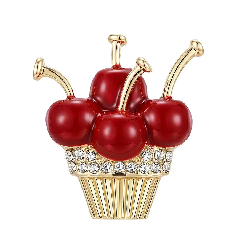 Cherry Topped Rhinestone Cupcake Brooch original white background product photo