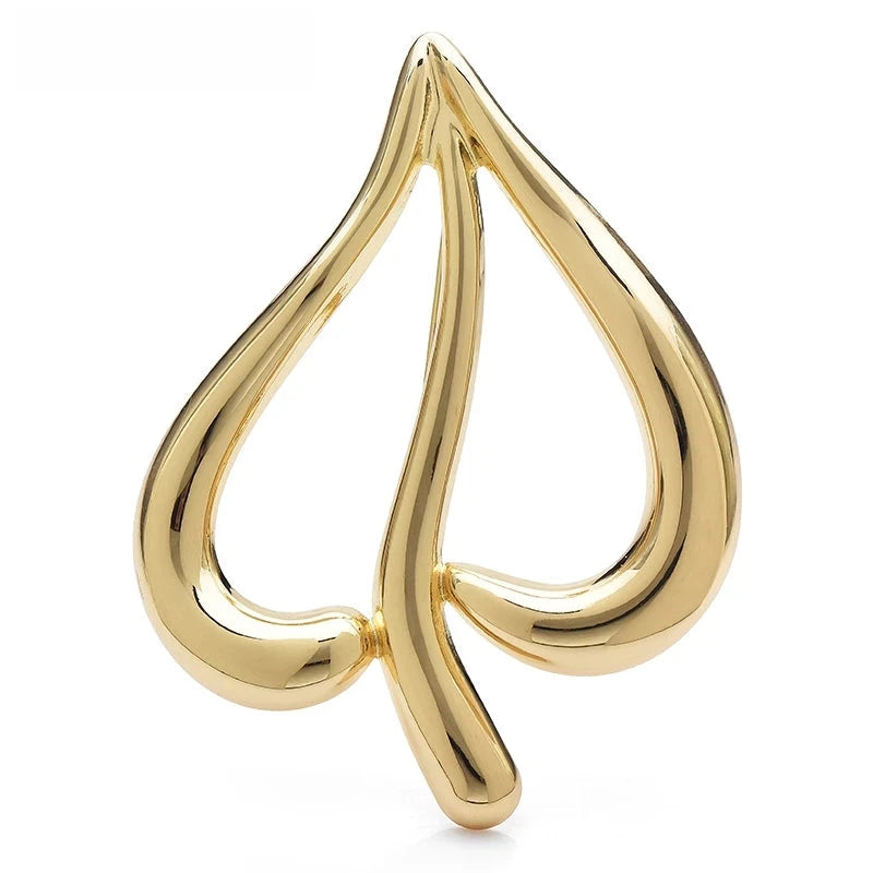 Open Heart Leaf Stainless Steel Brooch — Polished Gold