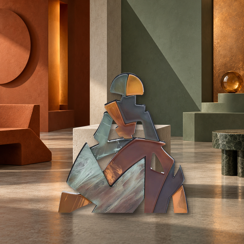Abstract Seated Lady Acrylic Brooch styled in a thematic scene