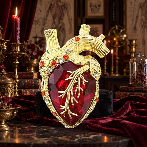 Anatomical Heart with Faceted Faceted Brooch styled in a thematic scene