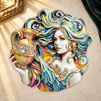 Aquarius Water Bearer Portrait Brooch on a complementary display background