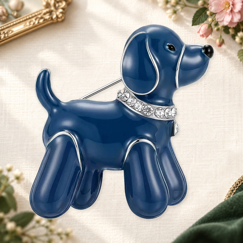 Balloon Dog with Sparkling Collar Brooch on a complementary display background