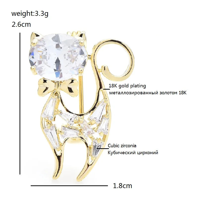 Crystal-Head Cat Brooch
