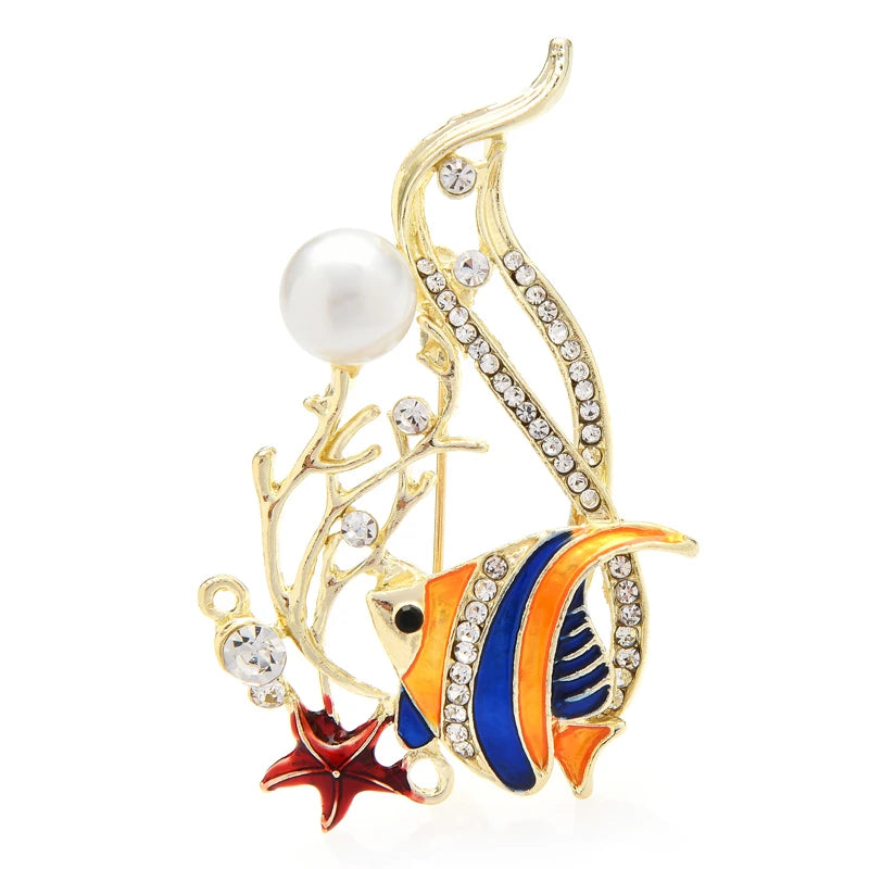 Pearl-Look Bubble Fish Brooch