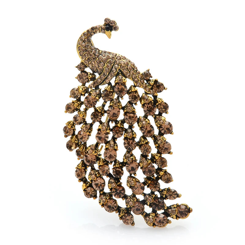 Jeweled Peacock Tail Brooch