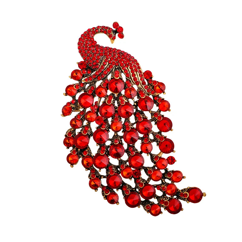 Jeweled Peacock Tail Brooch