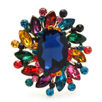 Oval Jewel Halo Flower Brooch