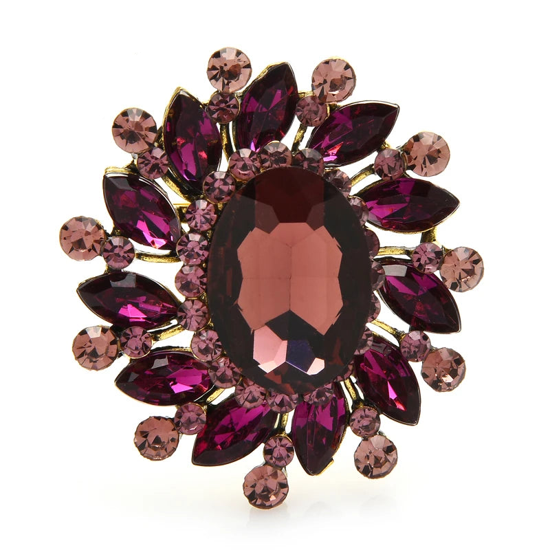 Oval Jewel Halo Flower Brooch