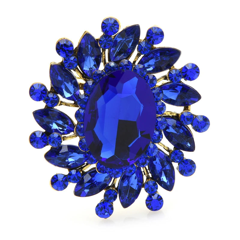 Oval Jewel Halo Flower Brooch