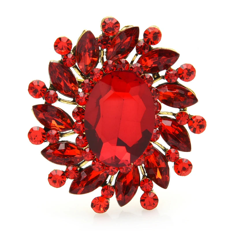 Oval Jewel Halo Flower Brooch
