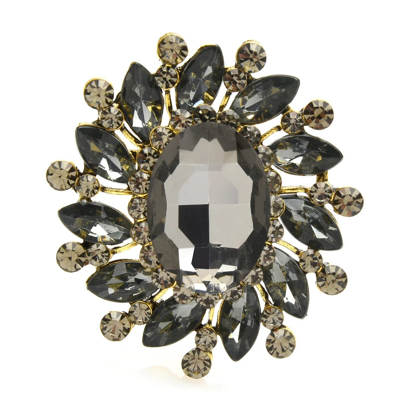 Oval Jewel Halo Flower Brooch