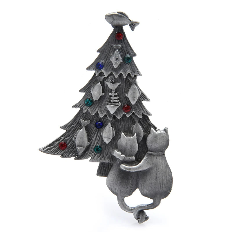 Cats Under Christmas Tree Brooch