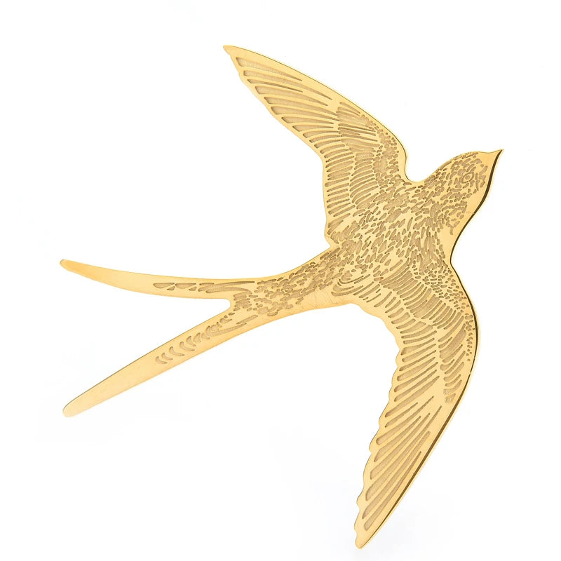 Broche silhouette d'hirondelle gravée